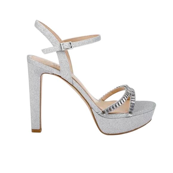 *Jewel Badgley Mischka Galllant Platform Evening Silver Glitter Sandals – Sz 11 - Picture 2 of 12